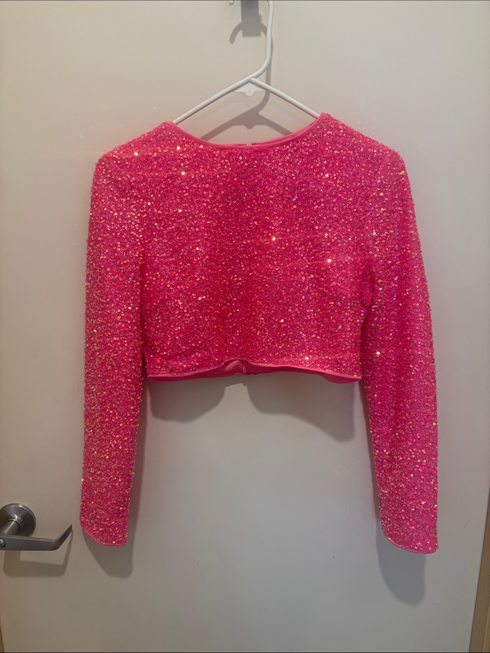 Sparkling Pink Cropped Sequin Shirt